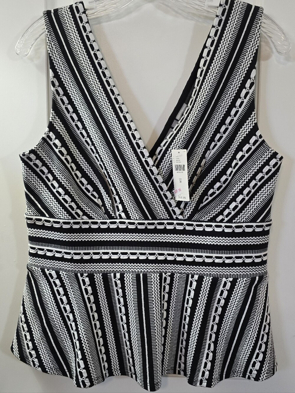 NWT Anthropologie Vanessa Virginia M Black White Peplum Top